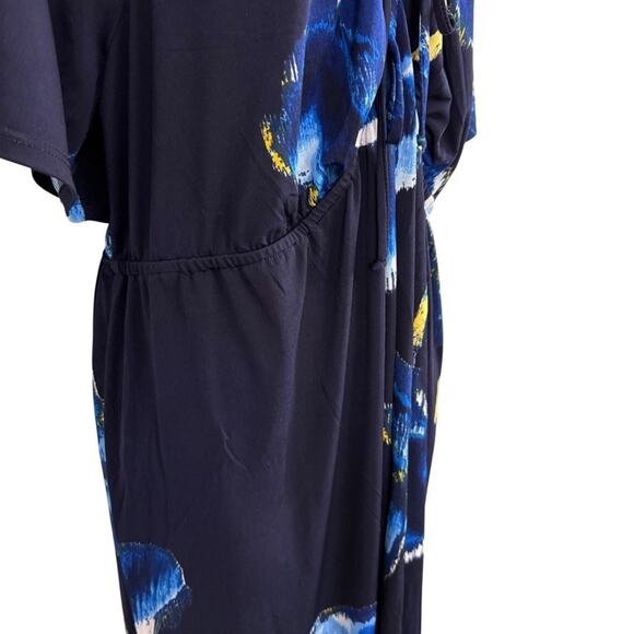 INC International Concepts Navy Floral Jersey Knit V-Neck Short Sleeve Dress 2X - Picture 3 of 16